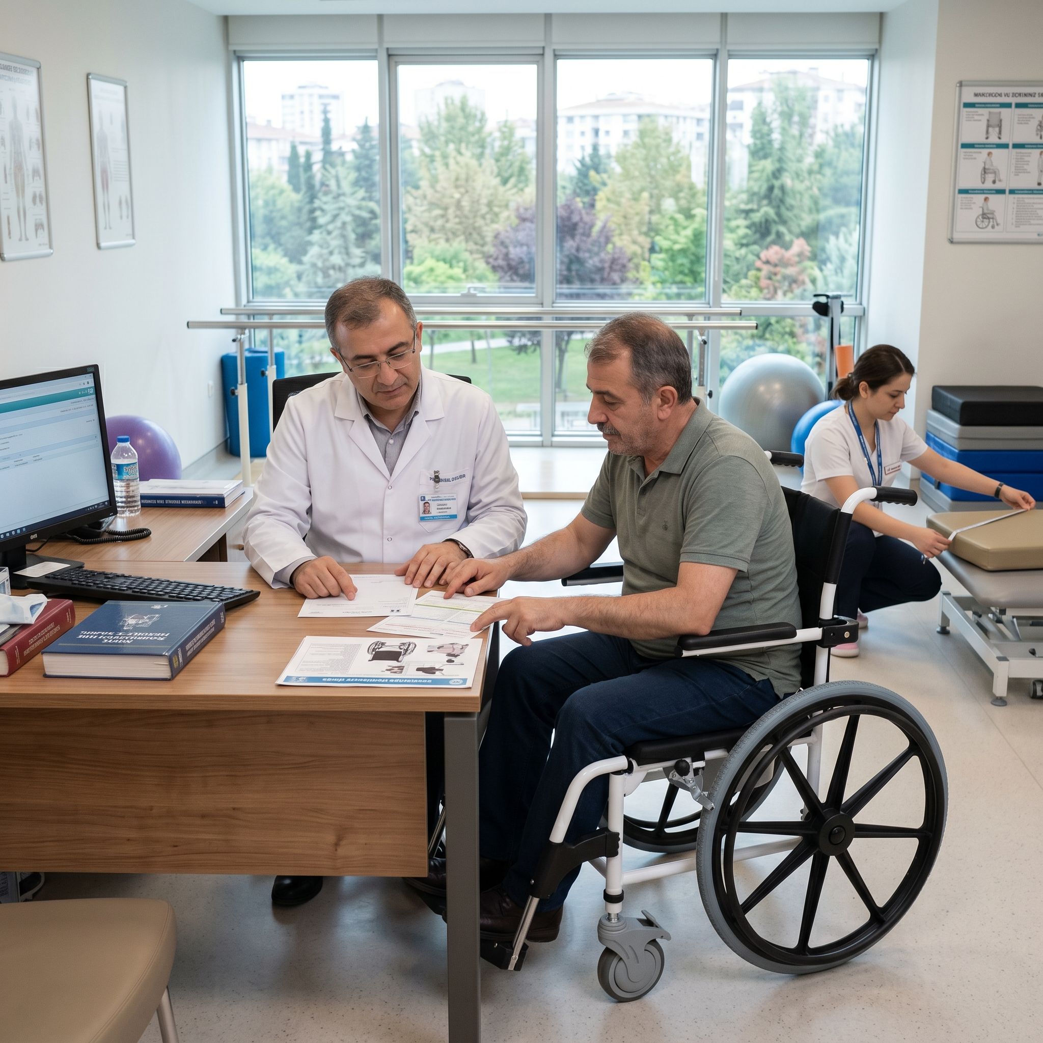 Tekerlekli sandalye reçetesi için hekim ve kullanıcı ölçüleri birlikte değerlendiriyor